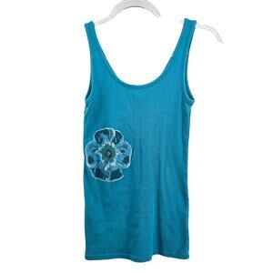 Vintage Y2K Floral Graphic Ribbed Tank Top Size SM Hawaiian Coconut Girl Casual